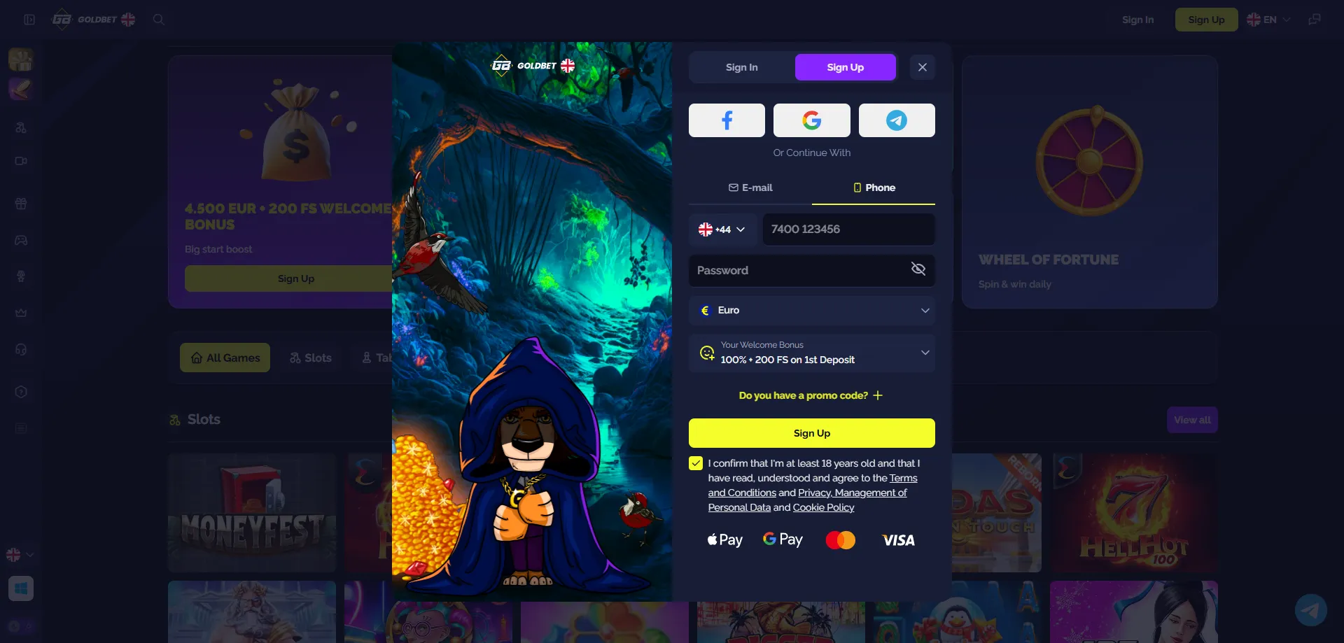 Goldbet Casino registration page — sign up steps for India players