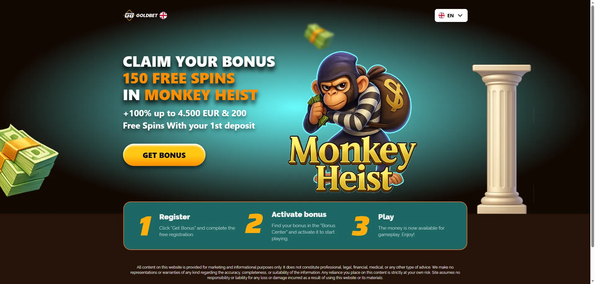 Goldbet Casino 550% welcome bonus offer — up to 415000 INR India